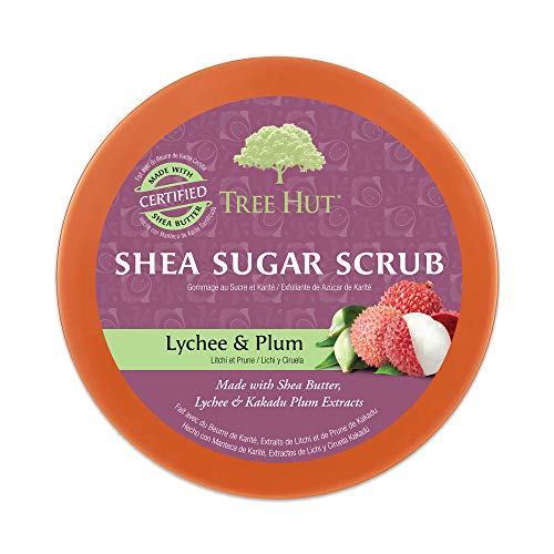 Tree Hut Shea Sugar Scrub Lychee & Plum, 18oz, Ultra Hydrating & Exfoliating Scrub for Nourishing Essential Body Care (Pack of 3)