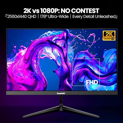 Gawfolk Gaming Monitor 27 Zoll QHD, 2K IPS PC Bildschirm 120Hz, 2560×1440P, FreeSync, HDMI, DisplayPort, VESA 75 * 75mm, Schwarz 3