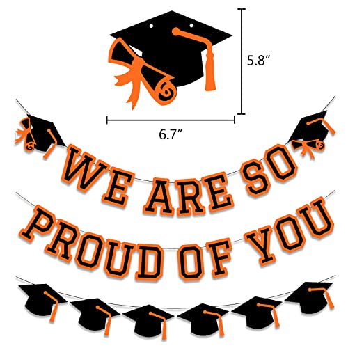 Image of We Are So Proud Of You Banner Graduation Party Decorations Congrats Grad Cap Garlands Wall Sign Orange