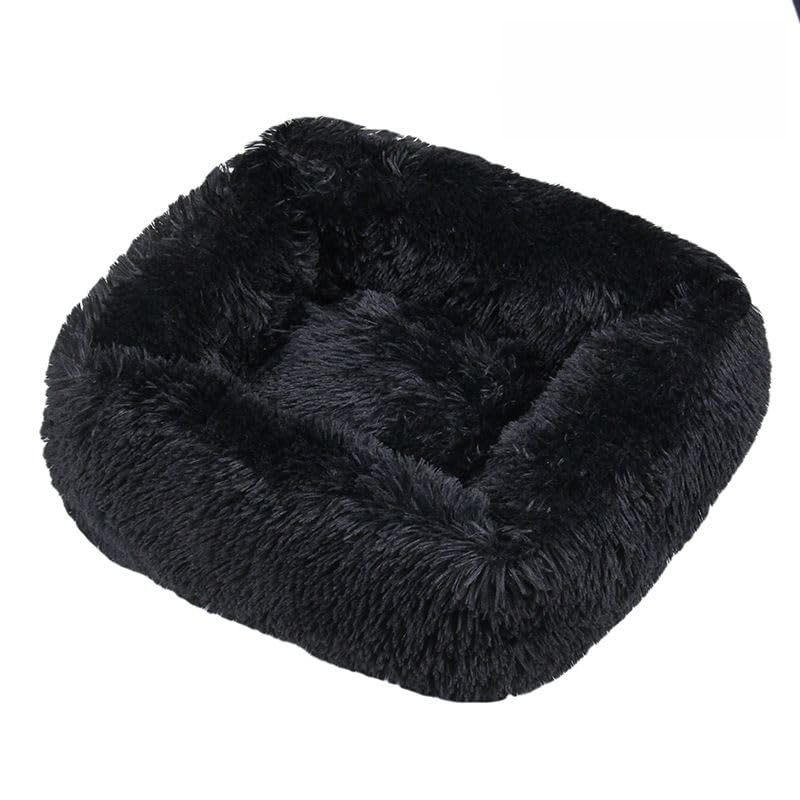 Odot Plush Dog Bed, Small Medium Large size Dogs, Square Washable Pet Bed for Cat Puppy Crate, Calming Dog Sofa, Soft and Fluffy, Non-Slip (Black,XXL)