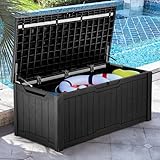 YITAHOME 120 Gallon Large Deck Box, Resin Outdoor Storage Box for Outdoor Pillows, Garden Tools and Pool Supplies, Waterproof, Lockable, Black