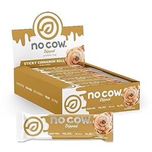 No Cow High Protein Bars, Dipped Sticky Cinnamon Roll – Healthy Snacks, 20g Vegan Protein, High Fiber, Low Sugar, Keto Friendly, Dairy & Gluten Free (12 Count)