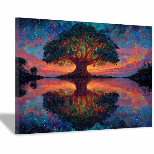 Arbre de vie decoration murale avec peinture projetant des ombres