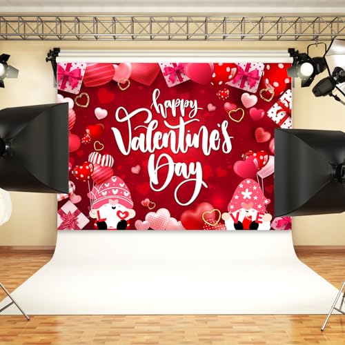 Image of Valentine's Day Backdrop, 7x5FT Red Love Heart, Polyester, Valentine's Day Occasion, Includes 118Inch Rope