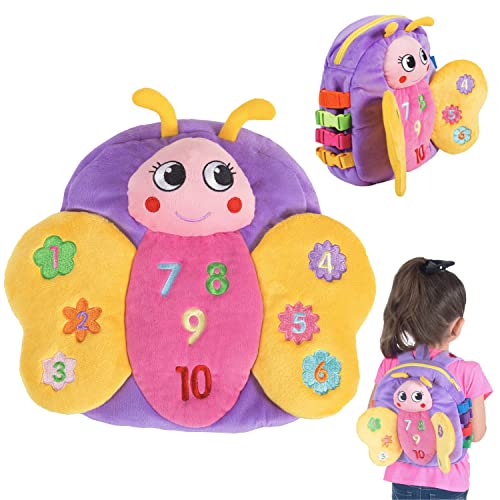 Buckle Toy - Blossom Butterfly Activity Backpack - Educational Learning Toy with Zippered Pouch for Storage - Great Gift for Toddlers, Girls and Kids, Purple - 11 x 9 inches