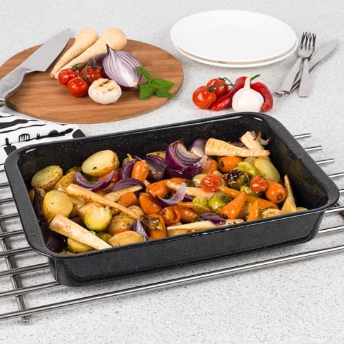 Russell Hobbs COMBO-9094 Set of 2 Romano Vitreous Enamel Roasters, 36 cm, Black, Dishwasher Safe, Rectangular Roasting Tin for Vegetables and Meat, Oven Safe Up to 230 Degrees, 36 x 25 x 4 cm - Image 6