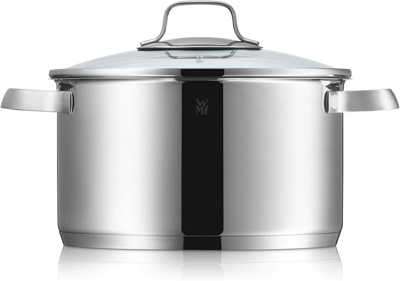 Caserolă WMF Belmonte 16 cm cu capac de sticlă, pentru inducție, 1,9 l, oțel inoxidabil lustruit Cromargan, fără strat antiaderent