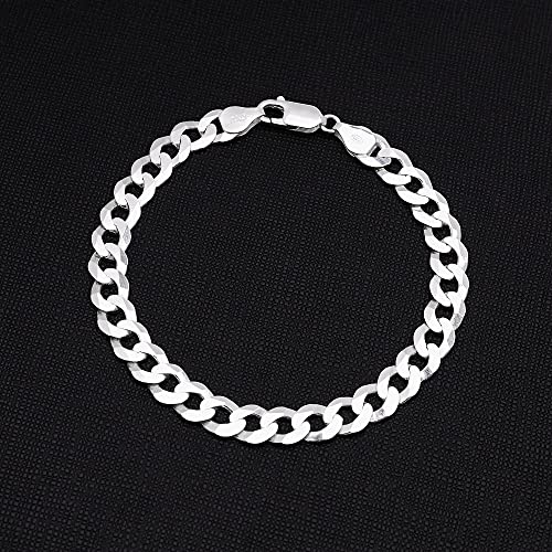 Treasure Bay Men's Silver Chain Bracelet | Solid 8mm 925 Sterling Silver Diamond Cut Shiny Curb Chain Bracelet for Men (21) — photo 3