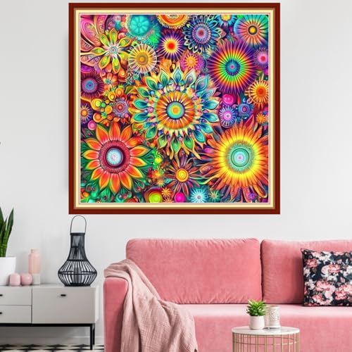 Image of Redxing Stamped Cross Stitch Kits Embroidery kit for Beginners Adults Full Range of Embroidery Patterns Starter Kits DIY Printed Cross Stitch Kits Needlepoint Kits 11CT-Magical Mandala 18x18 inchs