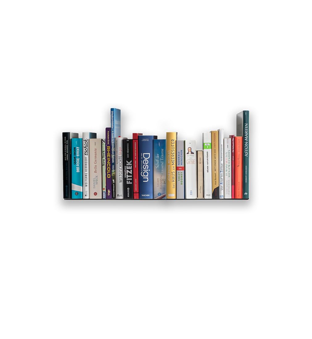 Radius Design Booksbaum Wandregal horizontal, Schweberegal, Schwarz glänzend, für Wohnzimmer, Arbeitszimmer, Badezimmer, Küche, 58 cm
