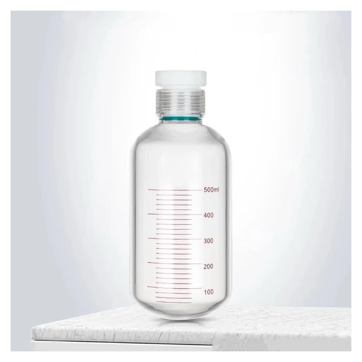 Equipos y suministros de laboratorio Botella de presión pared gruesa 500 ml, diámetro exterior 90 mm, rosca hembra 35, con tapón PTFE, fondo redondo