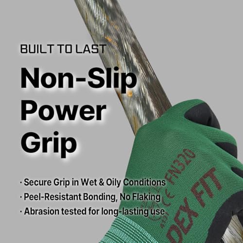 Image of DEX FIT Nitrile Work Gloves FN320, 3D Comfort Stretch Fit, Power Grip, Durable Foam Coated, Thin & Lightweight Premium Nylon, Machine Washable, ForestGreen 7 (S) 3 Pairs