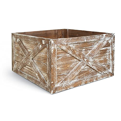 Hallops Galvanized Tree Collar - Large To Small Christmas Tree. Adjustable Metal Skirt, Christmas Decor (Original, Standard) And Wooden Tree Collar Box - Christmas Tree Farmhouse Rustic Decor. Vintage #TOP2