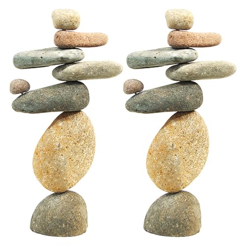 Ancient Graffiti Eight Stone Cairns, 14' H, Pack of 2 – Handcrafted River Rock Garden Sculptures, Natural Stone Stack Outdoor Statues for Yard, Garden Art & Pathway Décor