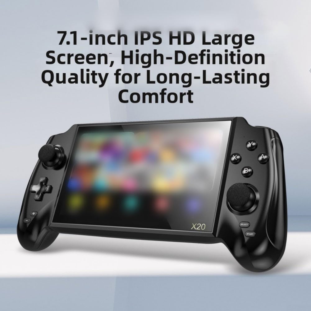 Consola de juegos portátil retro X20, pantalla IPS HD de 7.1 pulgadas, 4500 mAh, soporte de salida de TV, 11 emuladores, reproductor multimedia para música AVI MP4, material ABS
