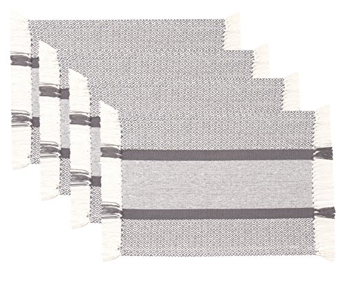 image for Sticky Toffee Cotton Woven Placemat Set with Fringe, Traditional Diamo