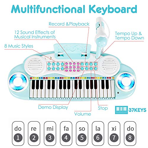 COSTWAY 37-toetsen kinderpiano, elektronisch toetsenbord orgel met krukje, kinder muziekinstrument, multifunctionele… - Image 3