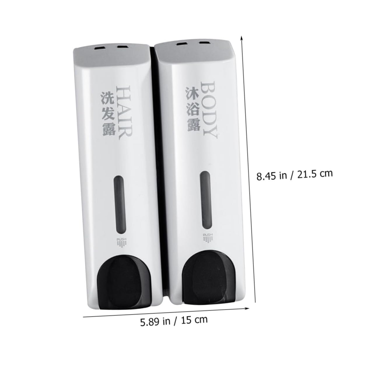 Dispensador De Champú y Jabón De Pared Recargable Doble Cabeza, Plástico Blanco, Botón De Presión Ergonómico, para Baño y Cocina, Sin Taladro, 1 Unidad