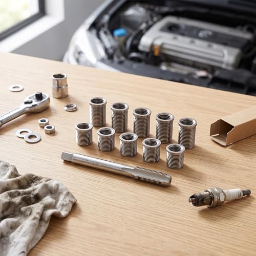 Kit di Riparazione della Filettatura della Candela, 10 Inserti Filettati M10x1.0 e 1 Maschio Filettato M12x1.0, Strumenti per Rubinetto della Candela per la Riparazione delle