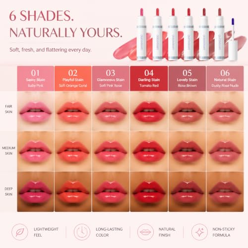 Image of Peel Off Lip Stain, Long Lasting Lip Tint Masque, Transfer-Resistant Smudge-Proof Matte Lip Stain, Natural-Looking Lip Color for Women, 6 Shades