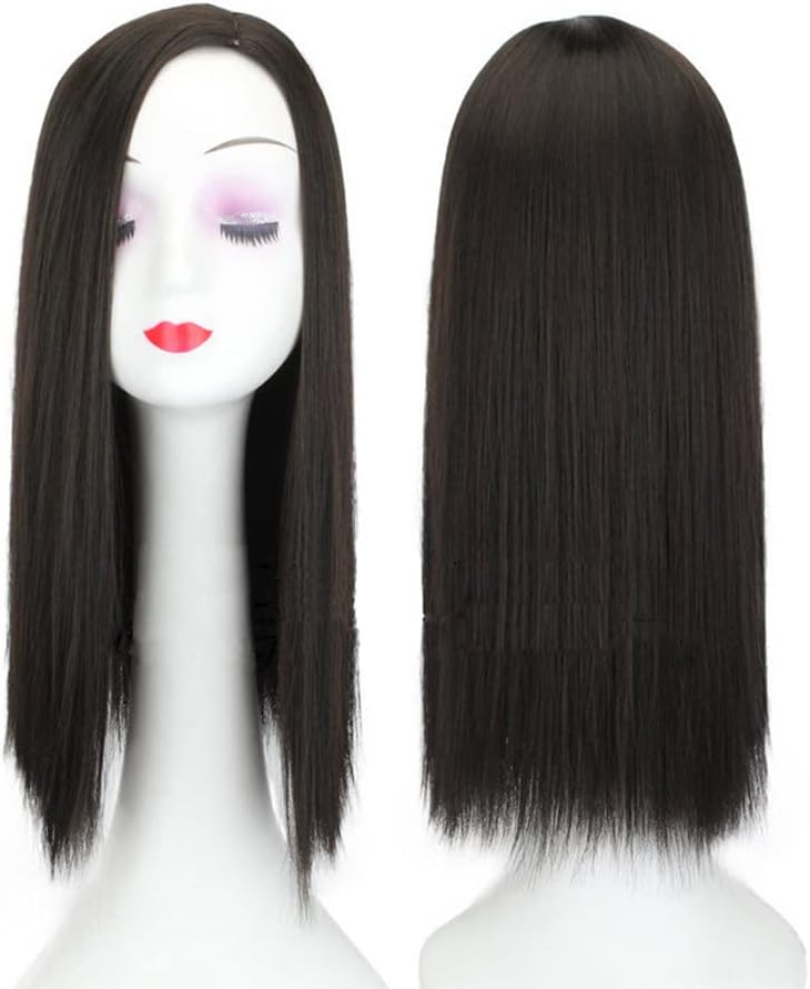 Left Side Part Straight Toupee Forehead Hairpiece Clip in 20" Topper Wiglet for Women Thinning Hair Dark Black