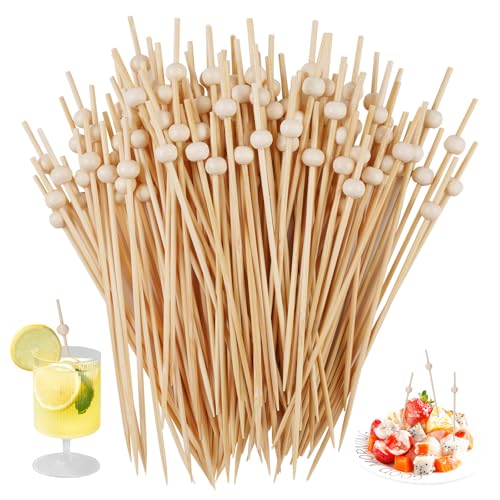 100 Pièces Pics Aperitif, 12cm Brochette Aperitifs, Cocktail Sticks de Perles Rondes, Cure-Dents Fantaisie pour Apéritifs, Pique Aperitif Bambou pour...