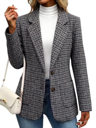 Image of Mina Self Womens Tweed Blazer Beige Houndstooth Work Casual Suit Jacket