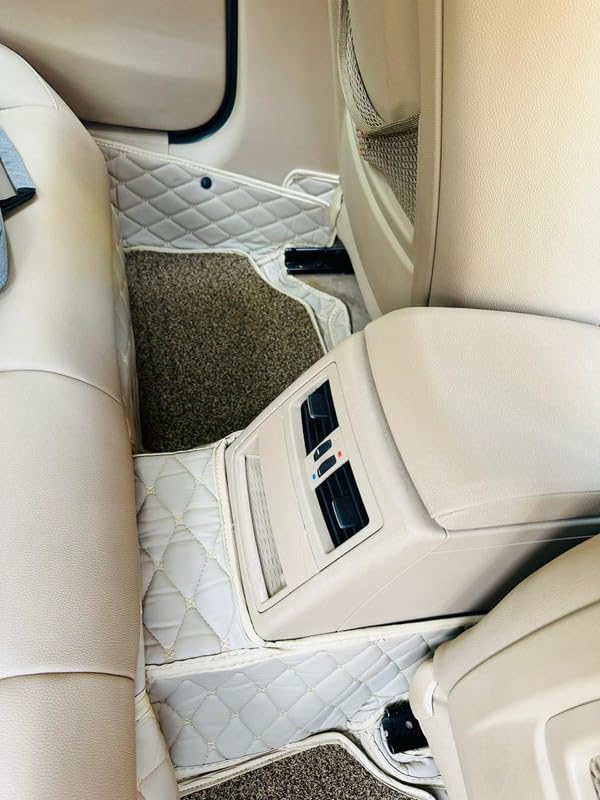 Image of 7D Premium Leatherette Car Foot Mat| Luxurious & Elegant Look | 100% Waterproof and Dust Proof | Custom Fitted 7D Car Floor Tray Mat for Tesla Model Y 2026 (Black with Biege)