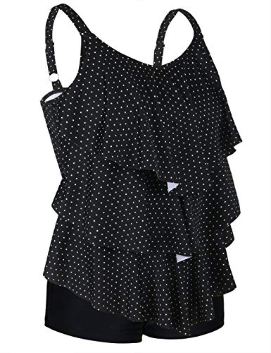 Image of Septangle Women's Tankini Swimsuit Two Pieces Set Ruffle Swimwear Bathingsuit with Boyshort