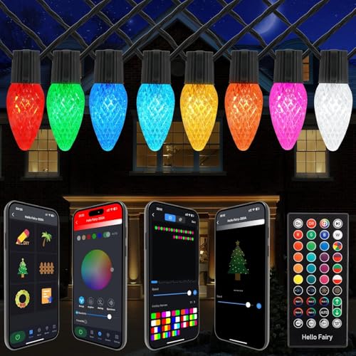 Image of Gemce Smart C9 Christmas Outdoor Lights,132FT 200LEDs RGB String Lights, APP /Remote Control, DIY Modes & Music Sync, Color Changing Holiday Lights for Xmas Tree, House, Party Decoration