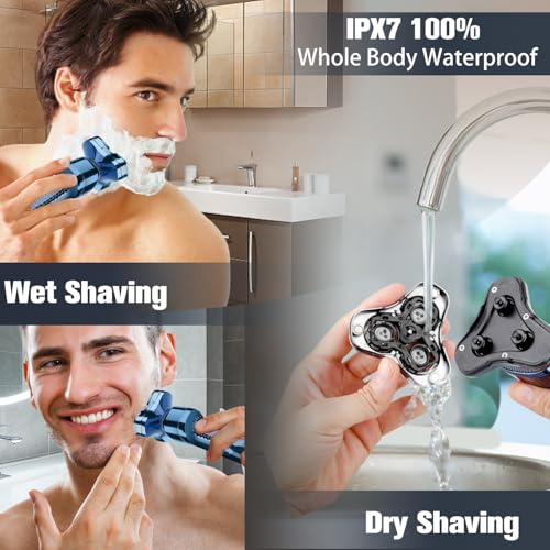 Image of Men's Electric Razor, Upgraded 4D Floating Magnetic Blade Head Rotary Shaver, 3-in-1 Multifunctional for Beard /Nose /Sideburns, IPX7 Waterproof Rechargeable Cordless Shaver, Turbo Speed, Gift for Men