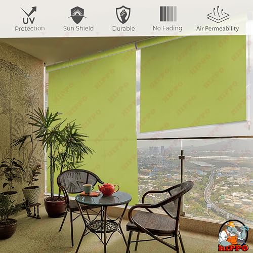 Image of HIPPO 180 GSM HDPE Outdoor Balcony Roller Blind, UV & Dust Protection Corded Roll Up and Down Light Filtering Blinds for Garden (Fresh-Green, 3FTX7FT)