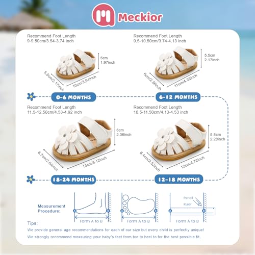 Image of Meckior Baby Toddler Infant Girls PU Leather Soft Open Toe Summer Sandals Flower Princess Flat Shoes