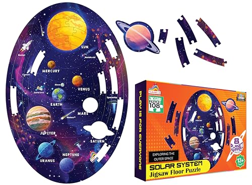 Image of Amazing Outer Space Solar System 108 Pieces Jigsaw Floor Puzzle with Planet-Shaped-Pieces Mega Jigsaw Floor Puzzle 45 x 30 CM for Kids | Age 6+ Years