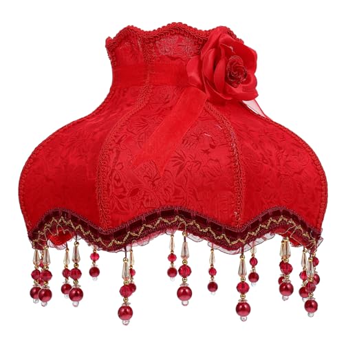 OSALADI Lampenschirm Stehlampe Groß Vintage Lampenschirm Rot Mit Fransen Jakobsmuschel Lampenschirme E27 Tischlampenschirm FüR Wandleuchte 31 X 23 Cm