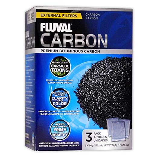 Fluval Carbon Filter Media for Aquariums, Premium Bituminous Carbon Inserts, 100-gram Nylon Bags, 3-Pack, A1440