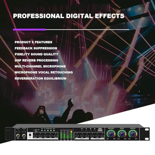 Supresor Digital de Retroalimentación Profesional con DSP y Reverberación, Supresión Automática de Silbidos y Aumento de Transmisión de Sonido de 5 a 14 dB, Anti-Retroalimentación Automática para Salas de Música y Escenarios miniatura 2