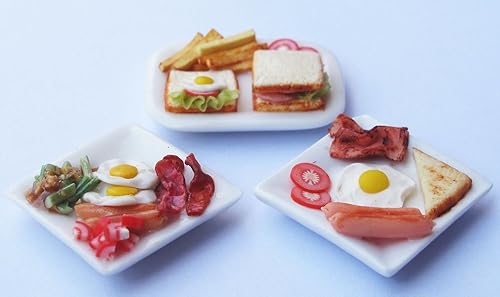 Miniatura 4 de Mixed 3 - Alimento en miniatura realista para casa de muñecas, platos de cerámica de 1 pulgada, escala 12, blanco, marrón