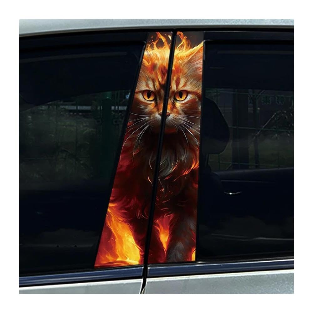 Body Parts 2PCS Auto B-Pillar Stickers Cat Flame Car Center Column Waterproof Decals(D)