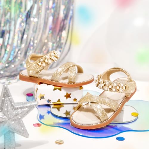 Image of PHIRAMIN Toddler Girl Sandals - Flower Girl Dress Shoes Open Toe Little Kid Flats
