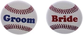Set 2 Groom Bride Baseball 2.25" Bottle Openers w/Keyrings Wedding Bachelorette Bachelor Party