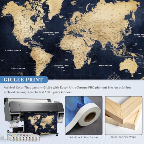 Image of IPIC Vintage Teal World Travel Map with Pins, World Map Pin Board, 42x28 in