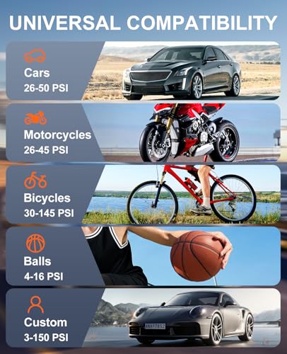 Tire Inflator Portable Air Compressor - 150PSI Electric Bike Pump, Auto Shut Off & Digital Pressure Gauge, Cordless Air Pump for Car Tires, Motorcycles, Balls with LED Light - Image 7