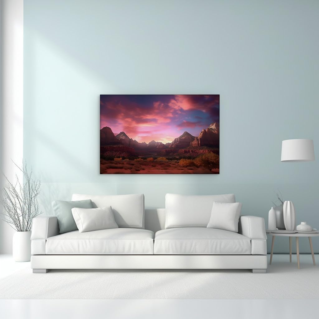 Canvas for Living room. Dawn or Dusk: A Tapestry of Pink and Purple over a Mystical Valley Road, 27 x 18 inch Canvas Wall Art - Contemporary Masterpieces - Zen Wall Decor - 69x46 cm (27x18 inch)