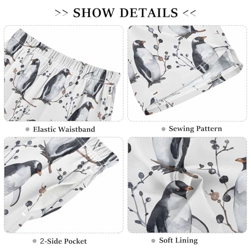 ALAZA Penguin Tree Leaf Watercolor White Pajama Shorts Elastic Waist Casual Sleep Shorts with Pockets Size 6-143