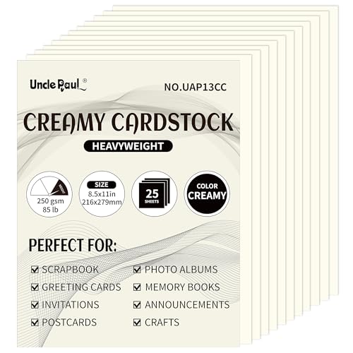 25 Sheets Creamy White Cardstock - 8.5'' x 11'' Double-sided Cover Card Stock 92lb/250gsm Heavyweight Paper for Art Crafts Scrapbooking Business Cards Party DÃ©cor UAP13CC