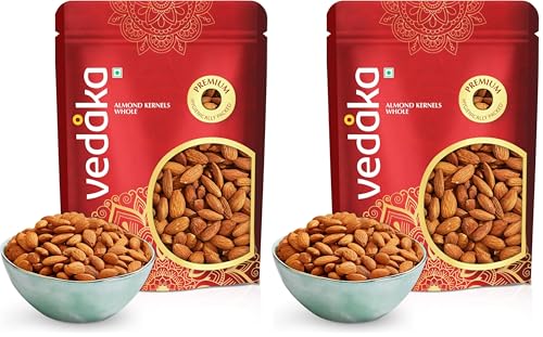 Image of Amazon Brand - Vedaka Whole Almonds | 1 Kg | Dried California Almonds, Grade Non-Pareil | Purely Natural Badam | Crunchy & Nutty | No Added Flavors or Preservatives (Pack of 2)