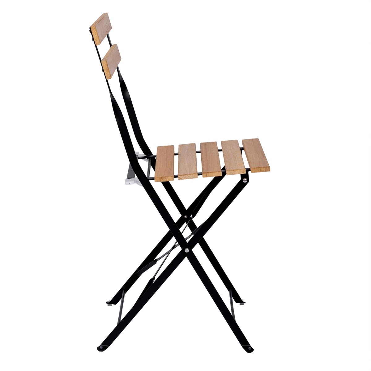 Set de 3 Muebles de Mesa y 2 Sillas, Jardín, Exterior, Plegables, Metal y Madera, para Terraza Estilo Retro, Estructura de Acero, tipo Bistró, Patas Antideslizantes, Balcones Pequeños, Terrazas