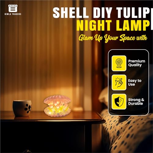 Image of Btag Shell Tulip Night Light Decorative Nights Lamp, DIY Tulips Flower Table Lamp Gift for Women, Girl, Soft Pink Glow, Home Decor (Shell Tulip)