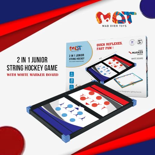 Image of 2 in 1 Junior String Hockey Game with Writing Board for Kids|Indoor Outdoor Pull String Hockey Toy|Fun Sports Sling Shot Toy for Boys Girls,Family Game,Hand-Eye Coordination Training Kit